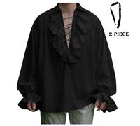 Medieval Shirt Men's Longram, Victorian Ruffle Shirt Men with Belt, Steampunk Pirate Shirt with Lacing, Vintage Plain Renaissance Shirts, Viking Clothing, Linen Shirt, Lace-Up Shirt for Halloween