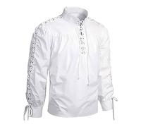 Medieval Shirt Men's Longram, Victorian Ruffle Shirt Men's 70s, Steampunk Pirate Shirt Lapel Elegant Renaissance Shirts Viking Clothing Linen Shirt Lace-up Shirt for Halloween and Carnival