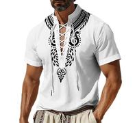 Medieval Shirt Men's Short Sleeve Viking Shirt Men's with Straps Comfortable Pirate Shirt Patterned Retro Victorian Shirt Classic Lightweight Renaissance Top for Halloween Carnival