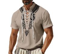 Medieval Shirt Men's Short Sleeve Viking Shirt Men's with Straps Comfortable Pirate Shirt Patterned Retro Victorian Shirt Classic Lightweight Renaissance Top for Halloween Carnival