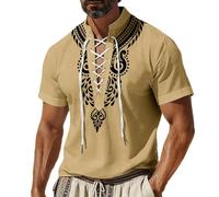 Medieval Shirt Men's Short Sleeve Viking Shirt Men's with Straps Comfortable Pirate Shirt Patterned Retro Victorian Shirt Classic Lightweight Renaissance Top for Halloween Carnival