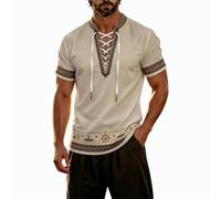 Medieval Shirt Men's Short Sleeve Viking Shirt Men's with Straps Vintage Pirate Shirt Elegant Simple Victorian Shirt Patterned Casual Renaissance Top for Halloween Carnival