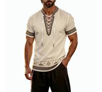Medieval Shirt Men's Short Sleeve Viking Shirt Men's with Straps Vintage Pirate Shirt Elegant Simple Victorian Shirt Patterned Casual Renaissance Top for Halloween Carnival