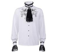 Medieval Shirt Men's White Victorian Ruffle Shirt Men's Long Sleeve Elegant Pirate Shirt with Buttons Steampunk Renaissance Shirts Viking Clothing Linen Shirt Lace-up Shirt for Halloween and Carnival