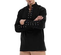 Medieval Shirt Men's with Drawstring, Victorian Ruffle Shirt, Men's Stand-Up Collar, Steampunk Gothic Pirate Shirt, Plain Renaissance Shirts, Viking Clothing, Linen Shirt, Lace-Up Shirt for Halloween