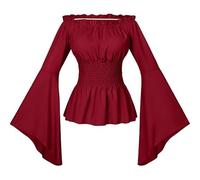 Medieval Shirt Women Ms Cosplay Medieval The Pure Color Restoring Ancient Ways Pleated Waist Dress Akali Cosplay Costume (Red, M)