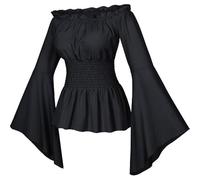 Medieval Shirt Women Ms Cosplay Medieval The Pure Color Restoring Ancient Ways Pleated Waist Dress Akali Cosplay Costume (Black, XL)
