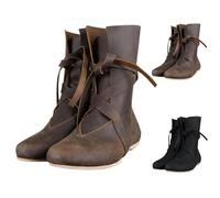Medieval Shoes Men Women Medieval Renaissance Slip On Boots Knight Boots Soft Comfortable PU Leather Boots Low Heel Mid Tube Cowboy Boots Retro Lace Punk Boots For Cosplay Costume, brown, 10 UK
