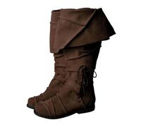 Medieval Shoes Men's Mid-Calf Boots Knee High Tall Heel Tied Boots for Men Comfortable Durable Casual Shoes Faux Leather Pirate Boot Renaissance Mittelalter Cosplay Halloween Costumes for Daily
