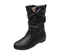 Medieval Shoes Women's Leather Half Boots with Pleats Slip On Boots Flat, black, 10 UK