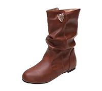 Medieval Shoes Women's Leather Half Boots with Pleats Slip On Boots Flat, brown, 4 UK
