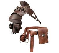 Medieval Single Shoulder Pauldron Gothic Warrior Armor with Vials Renaissance Belt Pouch Vintage LARP Costume Accessory (Brown)