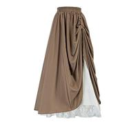Medieval Skirt Women's Double Layer Renaissance Midi Skirt Women's Elastic Waist Traditional Skirt Midi with Ruffles Victorian A-line Skirts Layered Skirt Festive Clothing for Halloween and Carnival