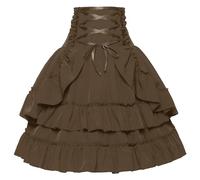 Medieval Skirt Women's High Waist Gothic Midi Skirt Women's Double Layer Steampunk Costume Skirt with Ruffles Vintage Victorian Layered Skirt A-line Skater Skirts Festive Clothing for Halloween