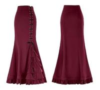 Medieval Skirt Women's Long Gothic Maxi Skirt with Ruffles Steampunk Wrap Skirt Elastic Waist Plain Vintage Floor Length Pencil Skirt Renaissance Skirts for Halloween & Carnival
