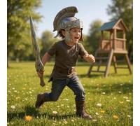 Medieval Spartan Warrior Helmet & Sword Set Antique Black & Bronze Metal Look Roman Gladiator Knight Cosplay Armour Costume for Adults & Kids (Roman Gladiator)