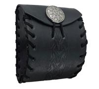 Medieval Square Belt Pouch, Embossed PU Leather Dice Coin Bag for Cosplay, Renaissance Faire Purse Freeing Hands(Black A)