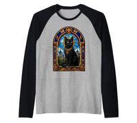 Medieval Stained Cat Glass Raglan Baseball Tee