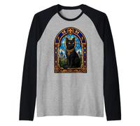 Medieval Stained Glass Cat in Need of Treats Raglan Baseball Tee