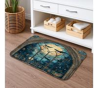 Medieval Stained Glass Quick Dry Bath Mat, Vintage Blue Design Absorbent Non Slip Shower Mat, Decorative Memory Foam Washable Rugs for Bathroom 16x24 Inch