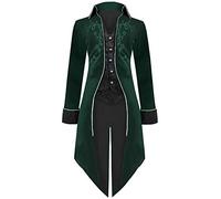 Medieval Steampunk Tailcoat Halloween Costumes for Men, Renaissance Pirate Vampire Gothic Jackets Vintage Warlock Frock Coat, Green, XXL