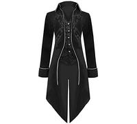 Medieval Steampunk Tailcoat Halloween Costumes for Men, Renaissance Pirate Vampire Gothic Jackets Vintage Warlock Frock Coat, Black, L