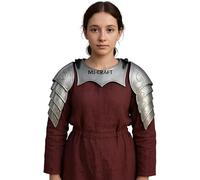 Medieval Steel Lady Shoulder Armor, Silver Pauldrons with Gorget, LARP Cosplay Halloween Female Costume Silver