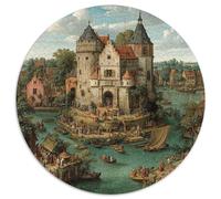 Medieval Stone Castle, People And Animals 1000pcs (67.5x67.5cm) Erwachsenenpuzzle - Erwachsenenpuzzle DIY-Puzzlespielzeug