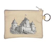 Medieval Stone Fortress with Towers Key Chain Coin Purse Beige