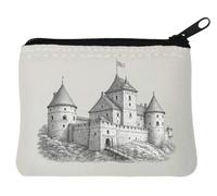 Medieval Stone Fortress with Towers Neoprene Coin Purse Pouch 10x11cm White