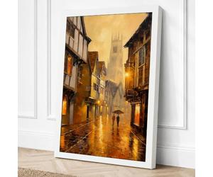 Medieval Street at Dusk Canvas Wall Art Print 18x12 Inch