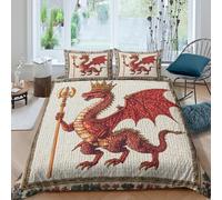 Medieval Style 3D Printed Duvet Cover Microfibre for Kids Teens Adults Red Welsh Dragon Soft Quilt Covers Easy Care Bedding Sets with Pillowcase King（220x240cm）