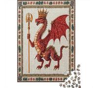 Medieval Style Jigsaw Puzzles Red Welsh Dragon Challenge Toy Educational Games Home Decoration for Adults& Teenager Age 14 Years Up 38x26cm/1000pcs