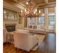 Medieval Style Resin Antler Chandelier | Retro 6-Light Adjustable Ceiling Lamp for Restaurant Bar Cafe | Brown Pastoral Interior Decoration Lighting