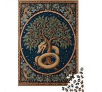 Medieval Style Snake Wrapped Around A Rowan Tree with Red Berries Jigsaw Puzzles Challenge Toy Educational Games Home Decoration for Adults& Teenager Age 14 Years Up 70x50cm/1000pcs