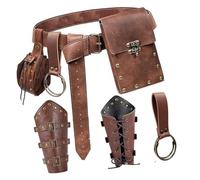 Medieval Styles 5pcs PU Leather Utility Belt Bag with Phone Holder Cosplay Equipment Costume with Pyone Bag Fantasy Role Play Phone Bag Collection, brown, standard size, Mass beauty