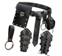Medieval Styles 5pcs PU Leather Utility Belt Bag with Phone Holder Cosplay Equipment Costume with Pyone Bag Fantasy Role Play Phone Bag Collection, black, standard size, Mass beauty