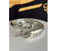 Medieval Sword Design Sterling Silver Bangle Bracelet with Engraved Script, Vintage Style