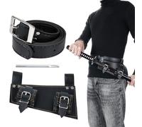 Medieval Sword Frog Holster with Belt, Adjustable Pu Leather Scabbard for Katana and Rapier