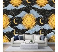 Medieval Tarot Style Wall Mural 350x256cm, Sun Disc Starry Sky Non-Woven Fleece Photo Wallpaper, Premium Art Print - Mural Wallpaper Decoration for Bedroom Living Roo