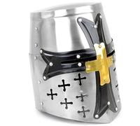 Medieval Templar Crusader Knight Armor Helmet with Cross | Greek Roman Spartan Armour Accessories | Silver Gold Helm A+ |Wearable for Adult Costumes SCA LARP Cosplay Reenactment, Large, Black