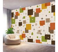 Medieval to Modern Twinkling Stars Squares Wall Mural Wallpaper, Non Self Adhesive Paste The Wall Mural for Living Room Bedroom, Brown Orange High Definition Art Wall Decor - 400 x 280 cm (W x H)
