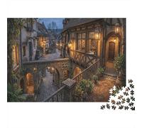 Medieval Town 1000 Piece Jigsaw Tudor Architecture As A Gift Mental Relaxation Birthday Present Wall Decor Framed Puzzle Art for Adults 52x38cm/1000pcs