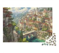 Medieval Town Landscape 1000 Piece Jigsaw Puzzle for Adults Sunlit Hillside Town Full of Green Trees And Charm Hard Premium Sturdy Vibrant Challenging Stress Relief 70x50cm/1000pcs