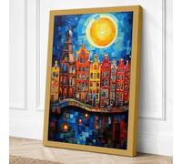 Medieval Town Under Moonlight Canvas Wall Art Print 30x20 Inch