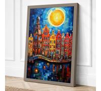 Medieval Town Under Moonlight Canvas Wall Art Print 36x24 Inch