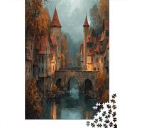 Medieval Towns Puzzle 38x26cm/1000pcs Erwachsene Autumn Surrounded by Trees Puzzle,Home Decor