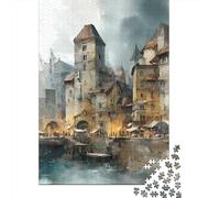 Medieval Townscape with Tower Jigsaw Puzzle for Adults, 1000 Pieces, 70x50cm/1000pcs; A Thoughtful Gift for A New Home; Smooth White Cardboard Pieces