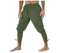 Medieval Trousers Men's Linen Viking Pirate Fancy Dress Victorian Pirate Trousers with Pockets Gothic Steampunk Sports Trousers Classic Retro Fabric Trousers Lightweight Leisure Trousers for Halloween