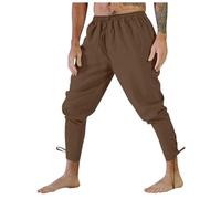 Medieval Trousers Men's Linen Viking Pirate Fancy Dress Victorian Pirate Trousers with Pockets Gothic Steampunk Sports Trousers Classic Retro Fabric Trousers Lightweight Leisure Trousers for Halloween